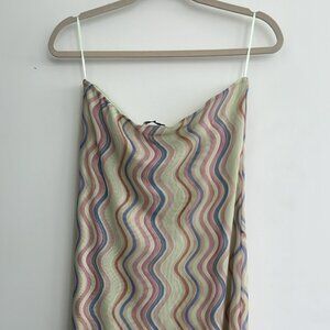 Zara Wave Printed Strapless Side Slit Tulle Maxi Dress, Size L